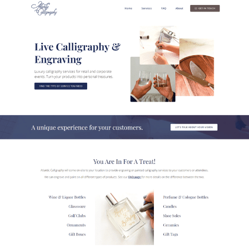 Screenshot of Atlantic Calligraphy website design